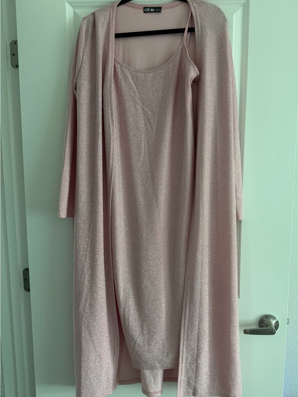 chic Shimmery Pale Pink Robe and Slip Set